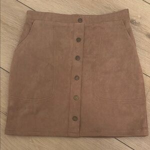 Tan Button-Front Suede Skirt